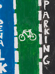 Sign Depicting Bike Lane, Traffic Lanes, And Pedestrian Lane