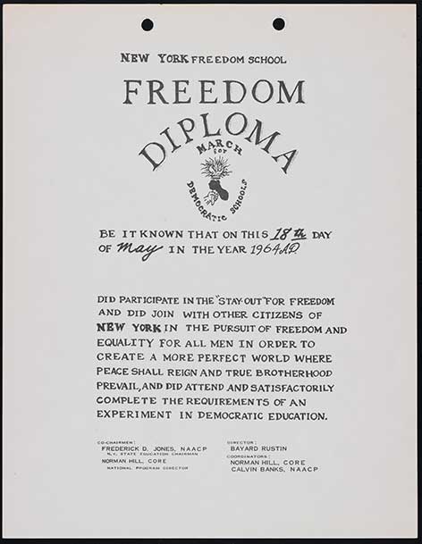“New York Freedom School, Freedom Diploma” Belonging To Civil Rights Leader Bayard Rustin