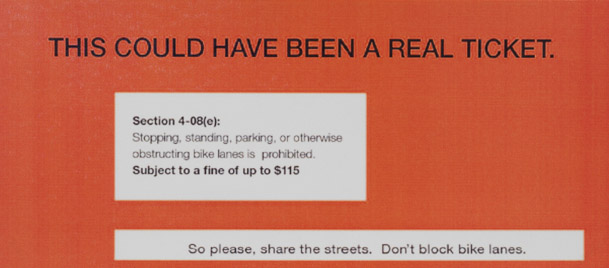 Fake Ticket Left On Cars Parked In Bike Lanes